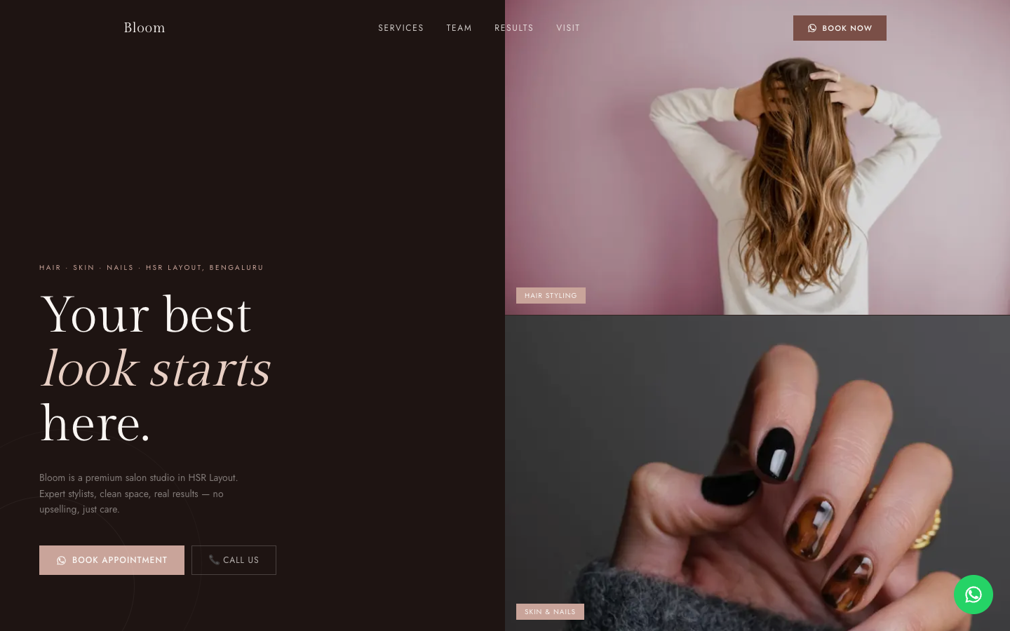 Bloom Salon & Studio landing page preview